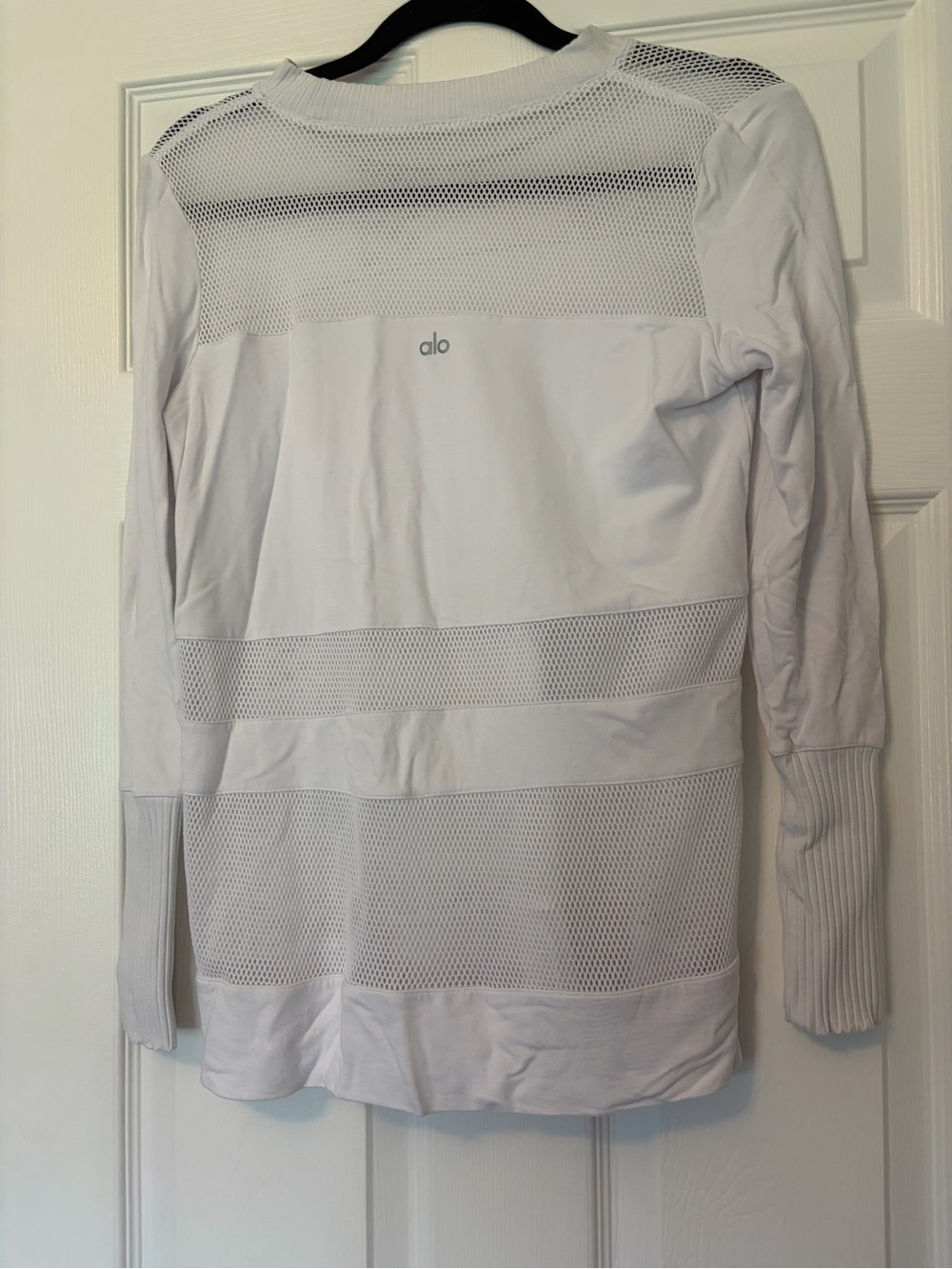 ALO Yoga White Long-Sleeve Mesh-Panel Pullover Size Large L
